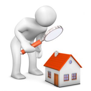 White cartoon character with loupe and house.